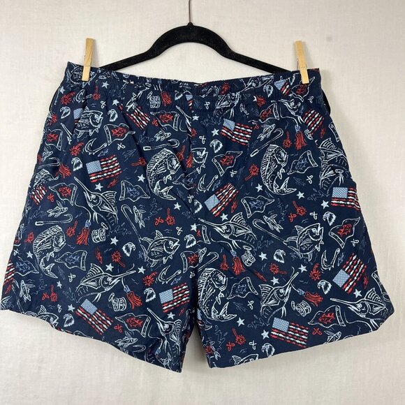 Columbia PFG Pull On Swim Trunks Mesh Liner Mens M Patriotic Performance Navy - Picture 1 of 14